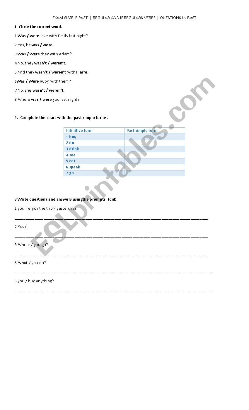 SIMPLE PAST QUIZ worksheet