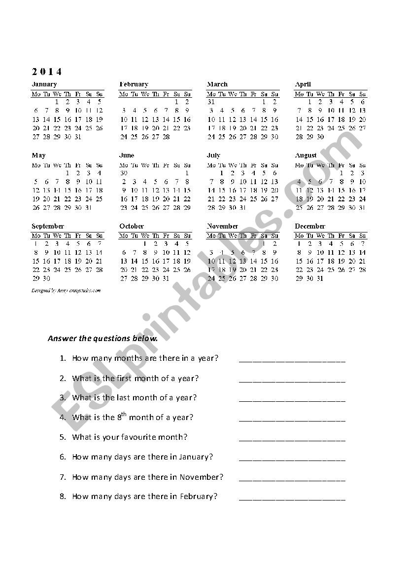 Months of the year worksheet