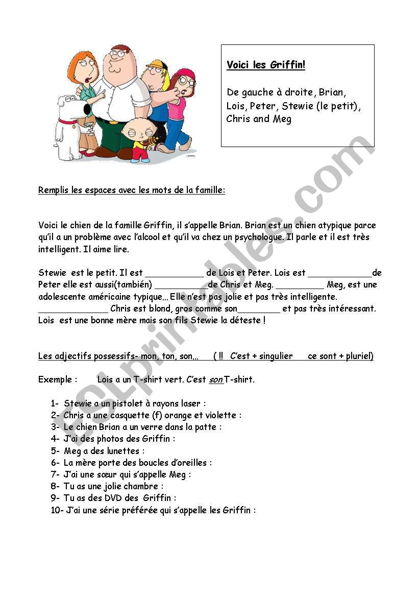 les griffins worksheet