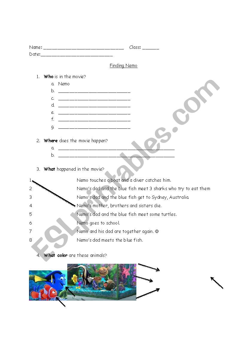 Finding Nemo Worksheet worksheet