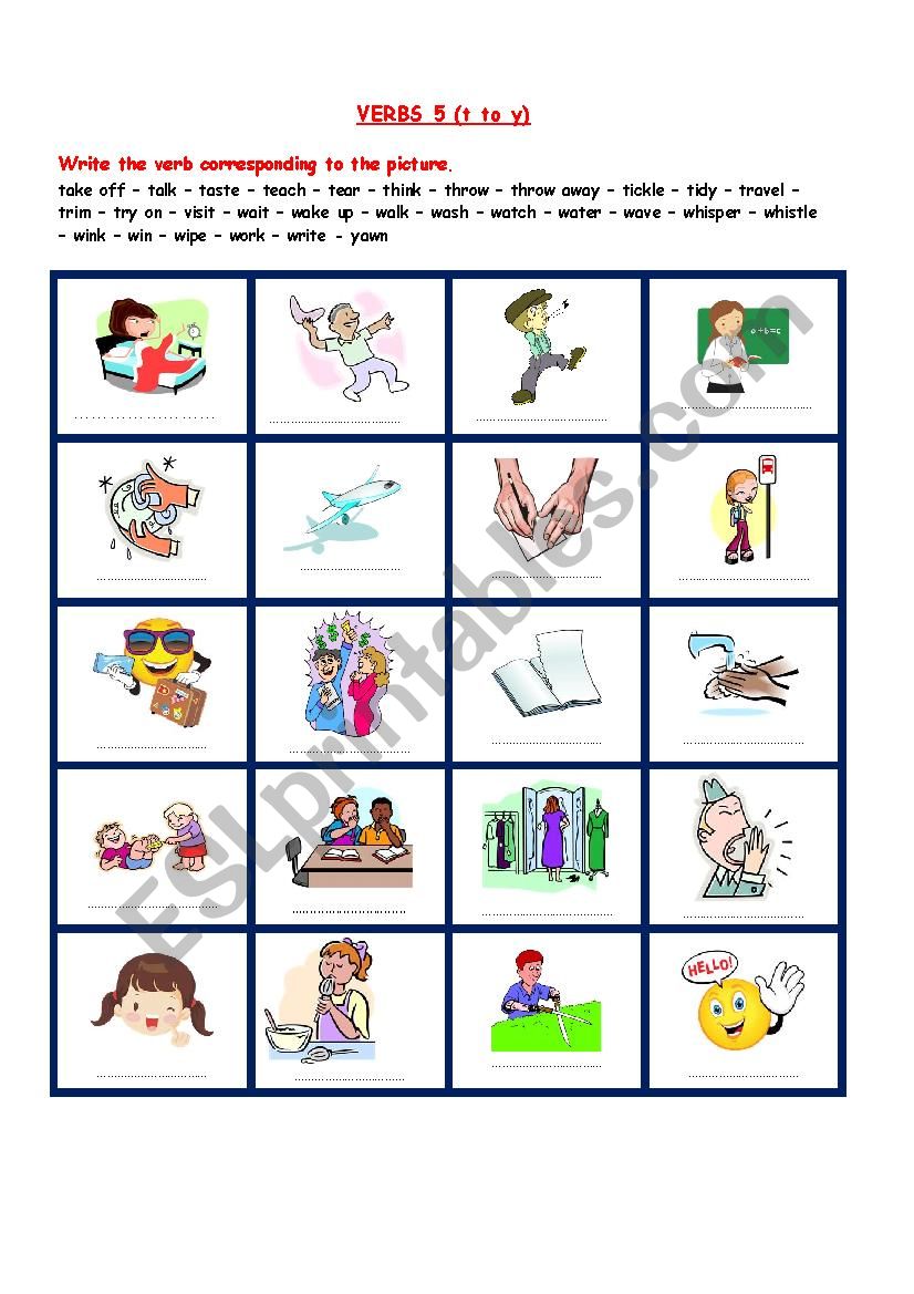 VERBS 5 (from t to y) worksheet