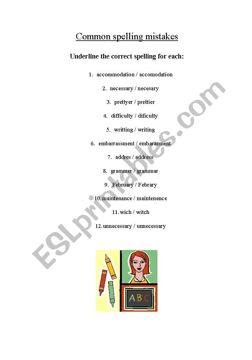 Common spelling mistakes  worksheet