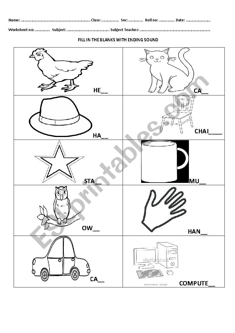 Ending sound worksheet