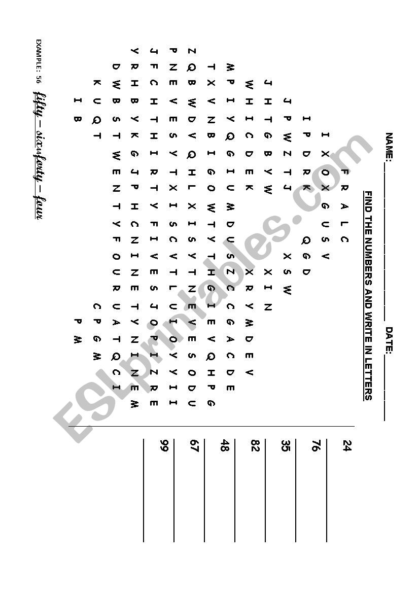 FIND THE NUMBERS AND WRITE IN LETTERS