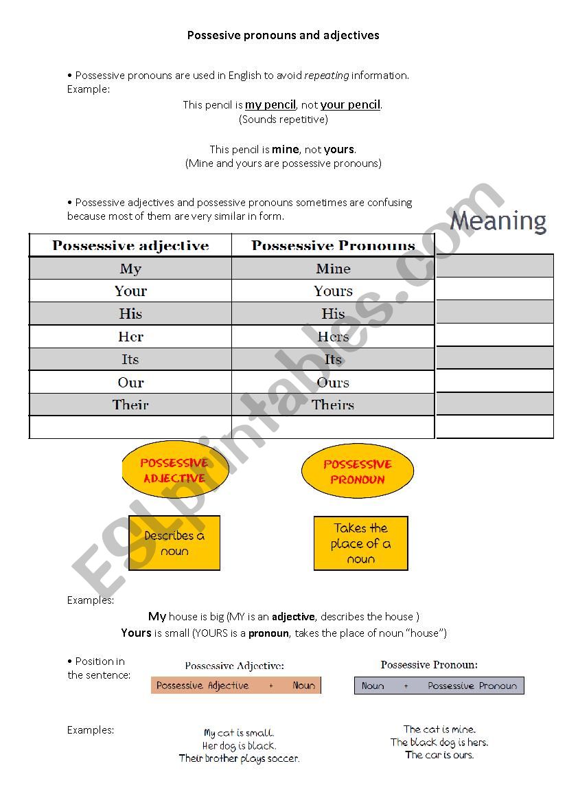 Possesive pronouns and adjectives -theory and practice Possesive pronouns and adjectives -theory and practice