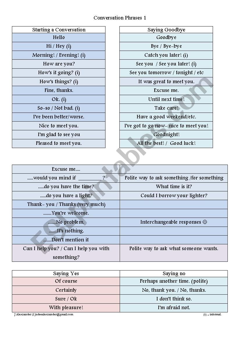 Useful Conversation Phrases worksheet