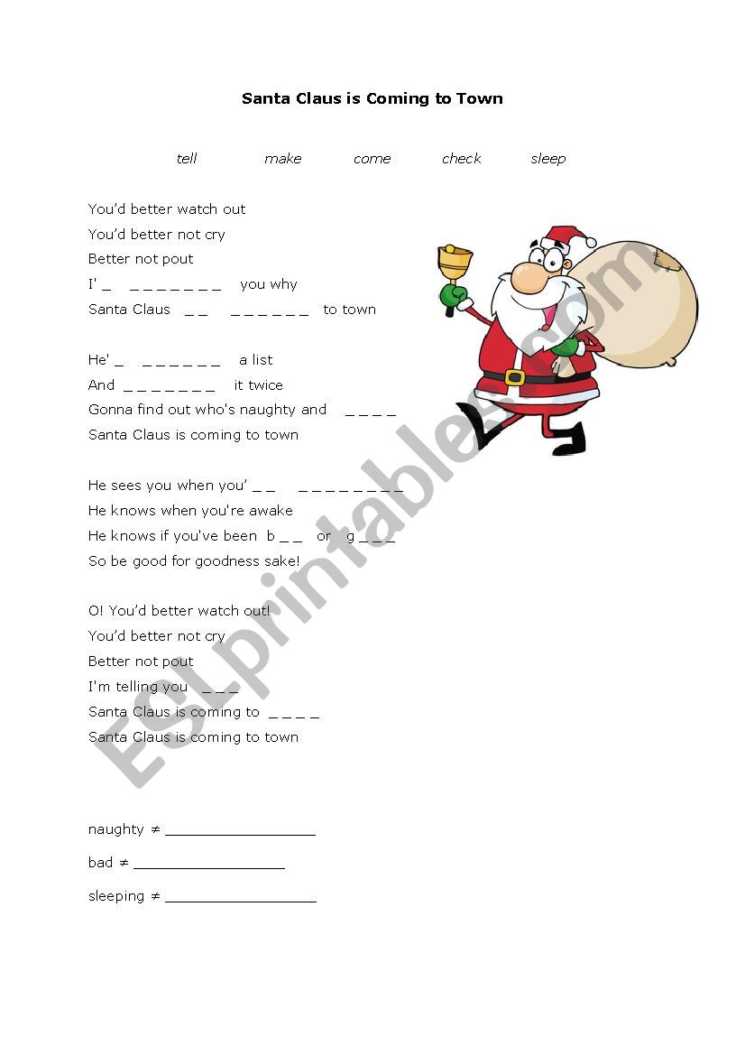 Santa Claus is coming to town - song worksheet