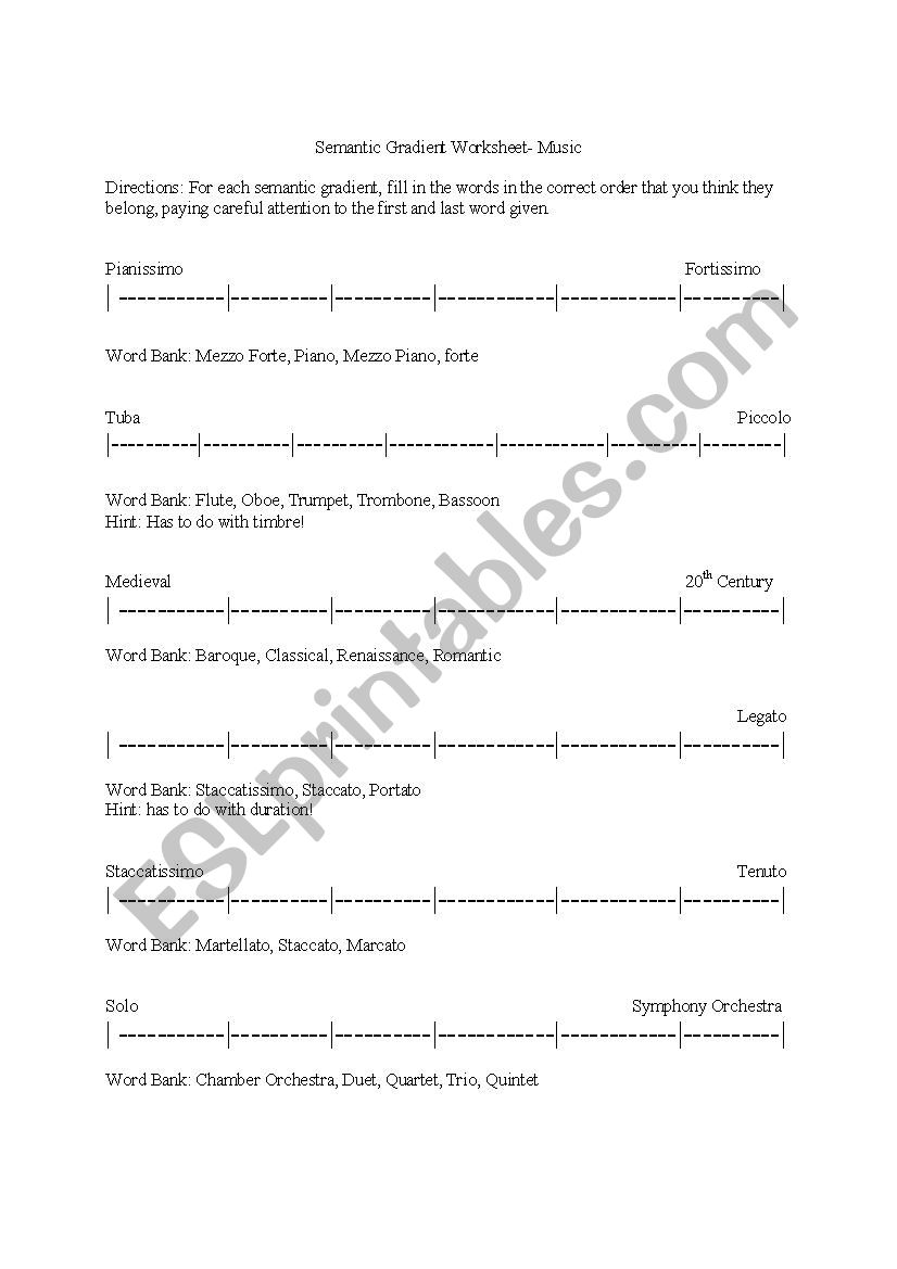 Semantic Gradient Worksheet worksheet