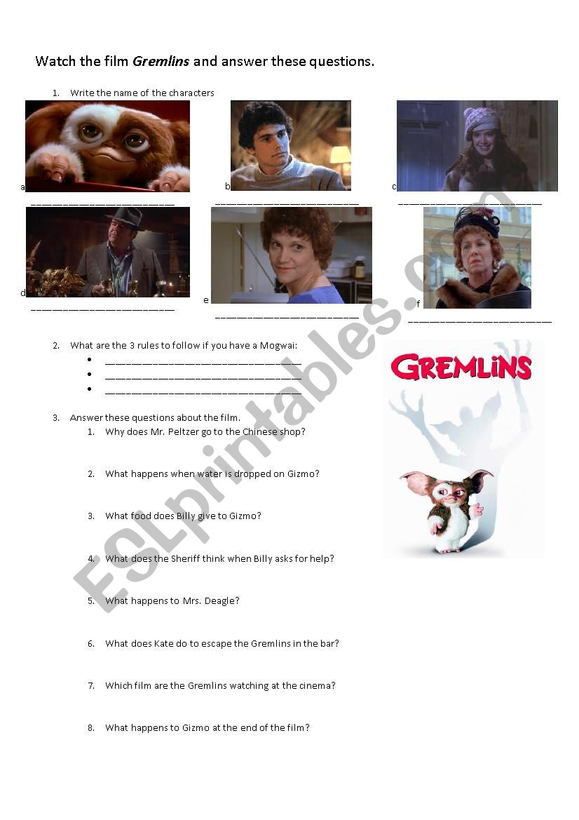 Gremlins worksheet worksheet