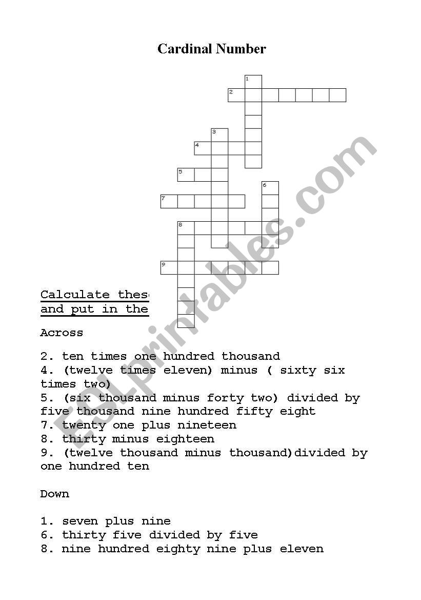 Cardinal numbers worksheet