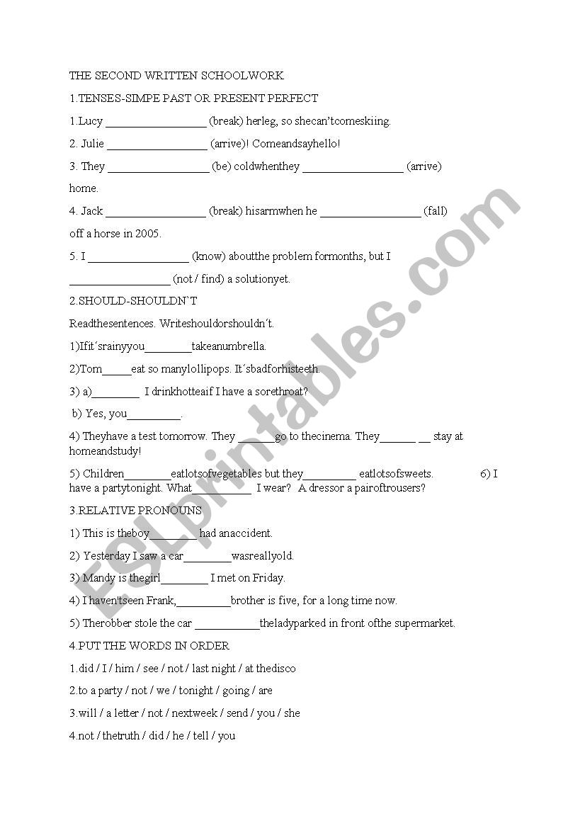 grammar worksheet