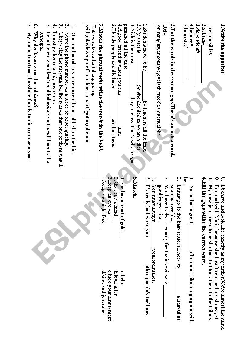 vocabulary test worksheet