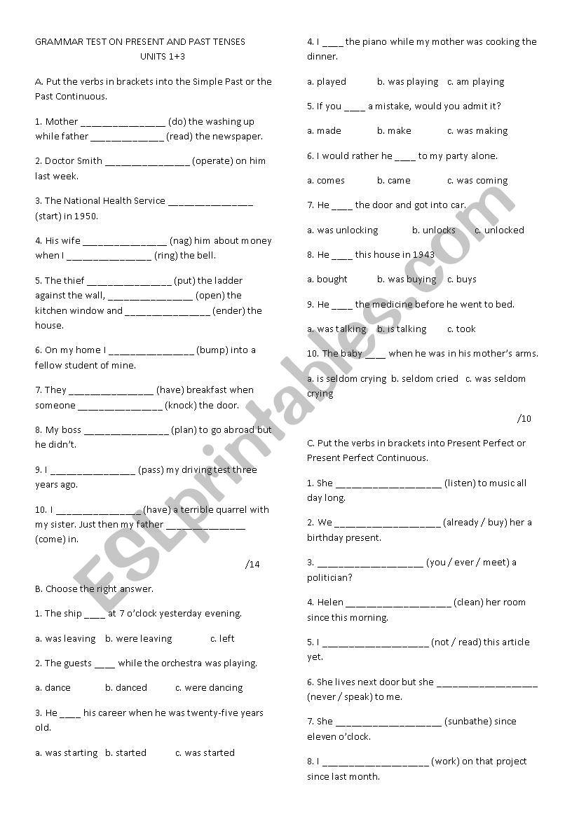 present and past tenses worksheet