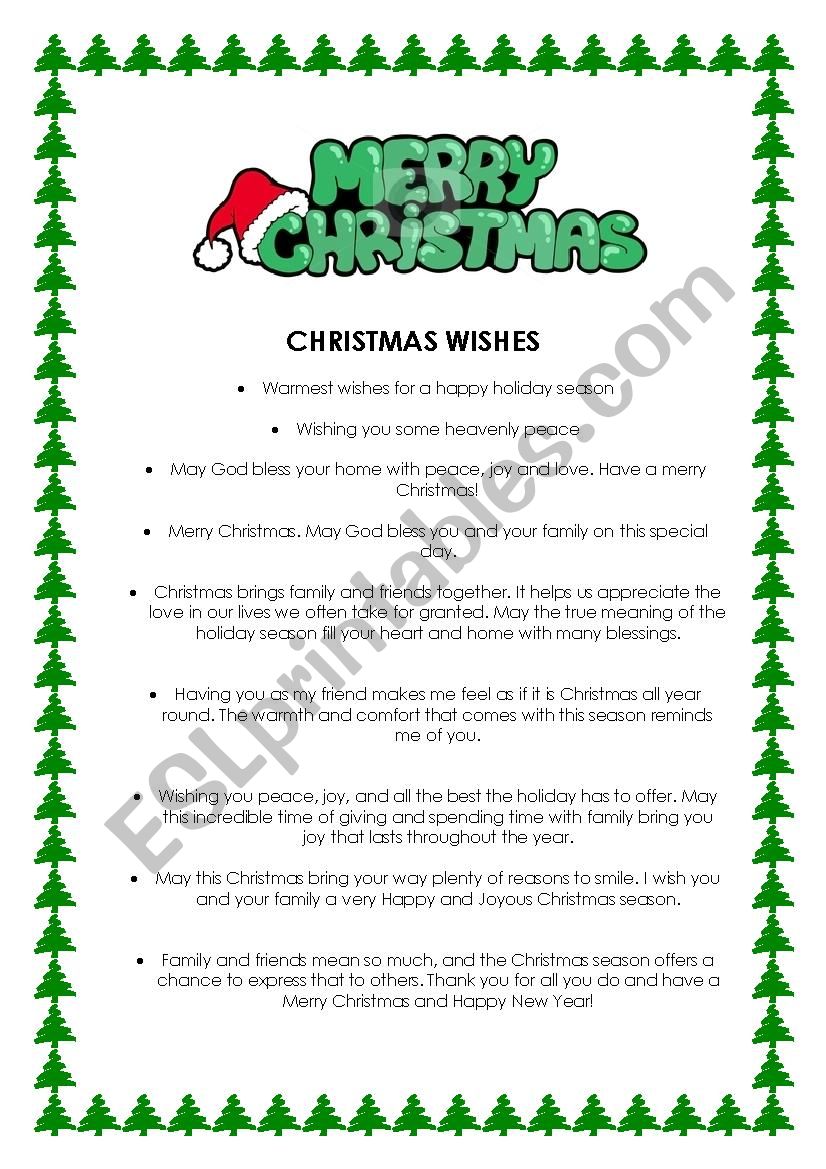 Christmas wishes worksheet