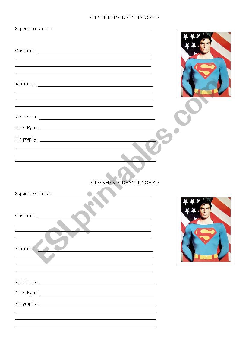 SUPERMAN ID CARD worksheet