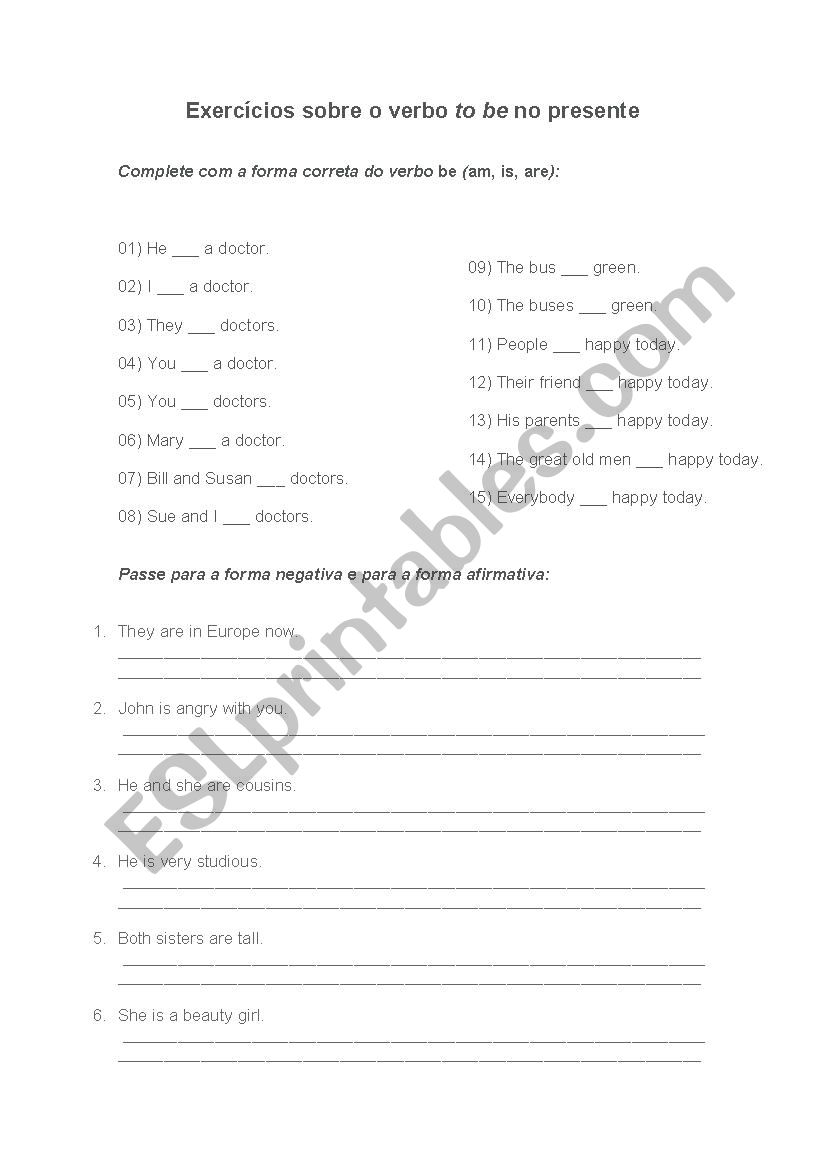 Exercises verb to be worksheet