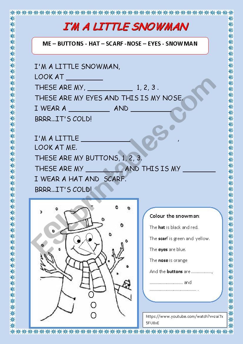 IM A LITTLE SNOWMAN worksheet