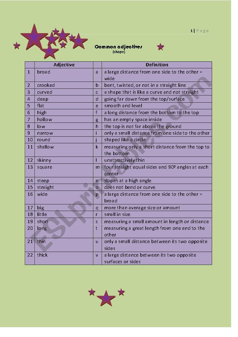 Common adjectives 9 (broad to thick)
