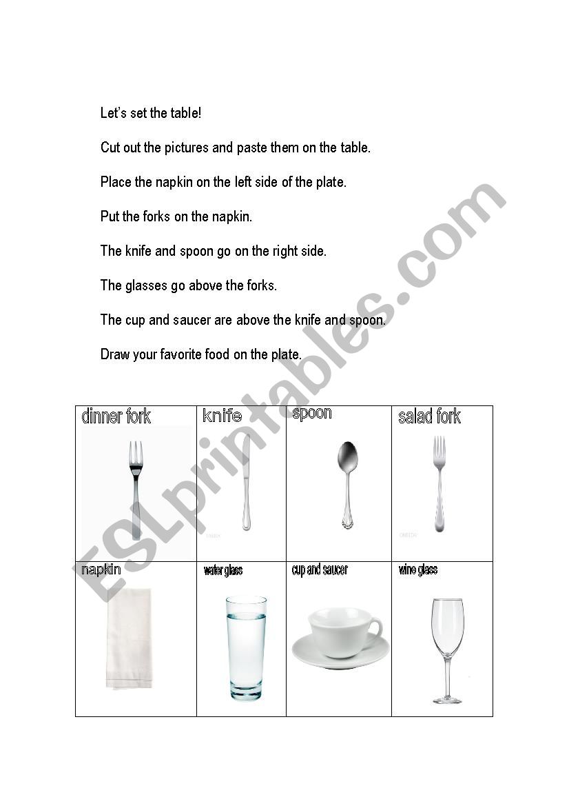 setting the table worksheet