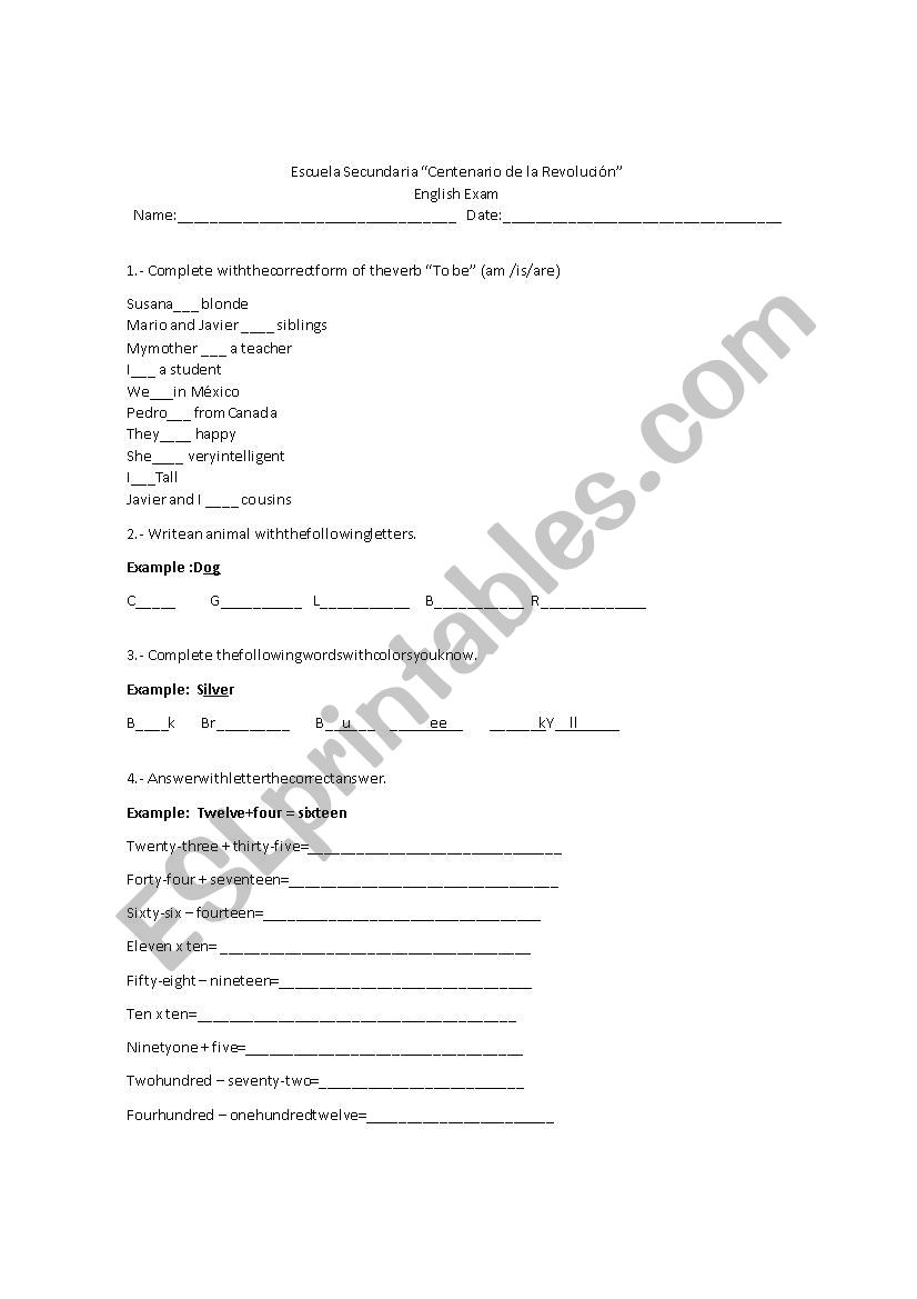 Exame worksheet