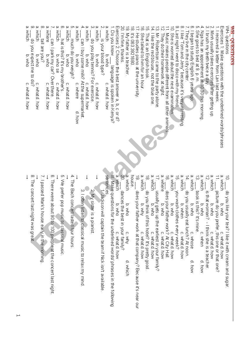 Wh_ Questions worksheet