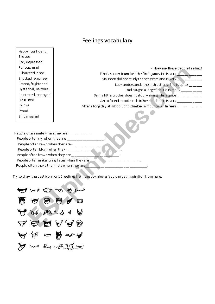 Feelings vocabulary worksheet