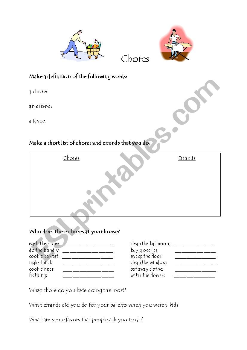 Chores worksheet