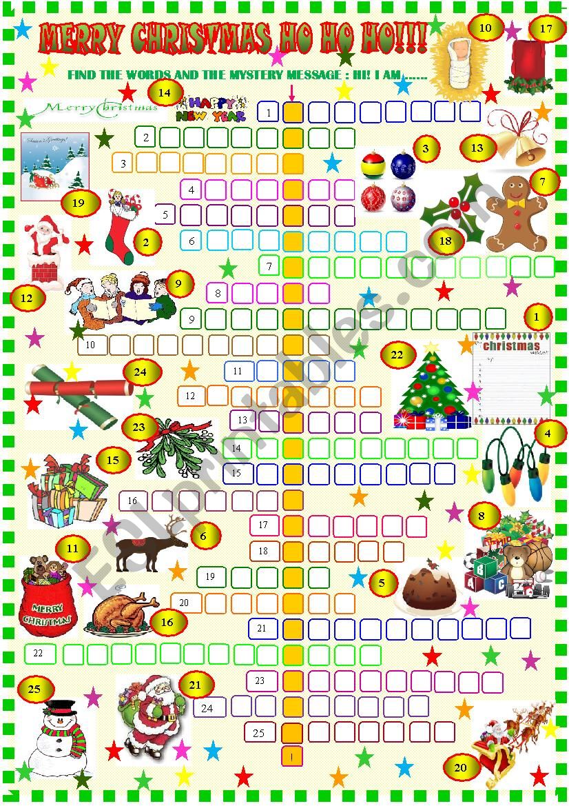 Christmas crossword puzzle worksheet