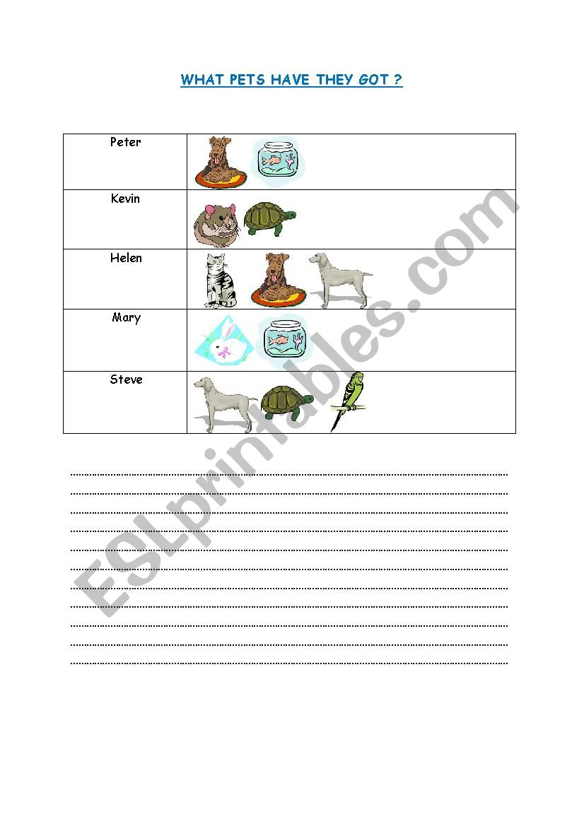 WHAT PETS HAVE THEY GOT worksheet