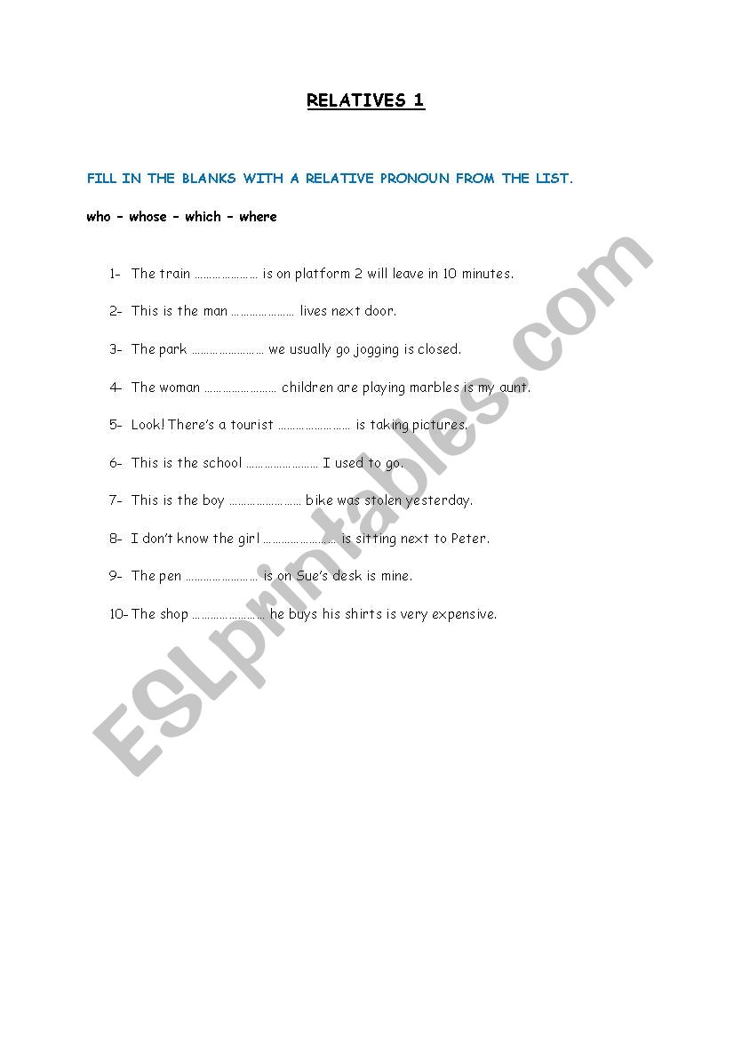 RELATIVES worksheet