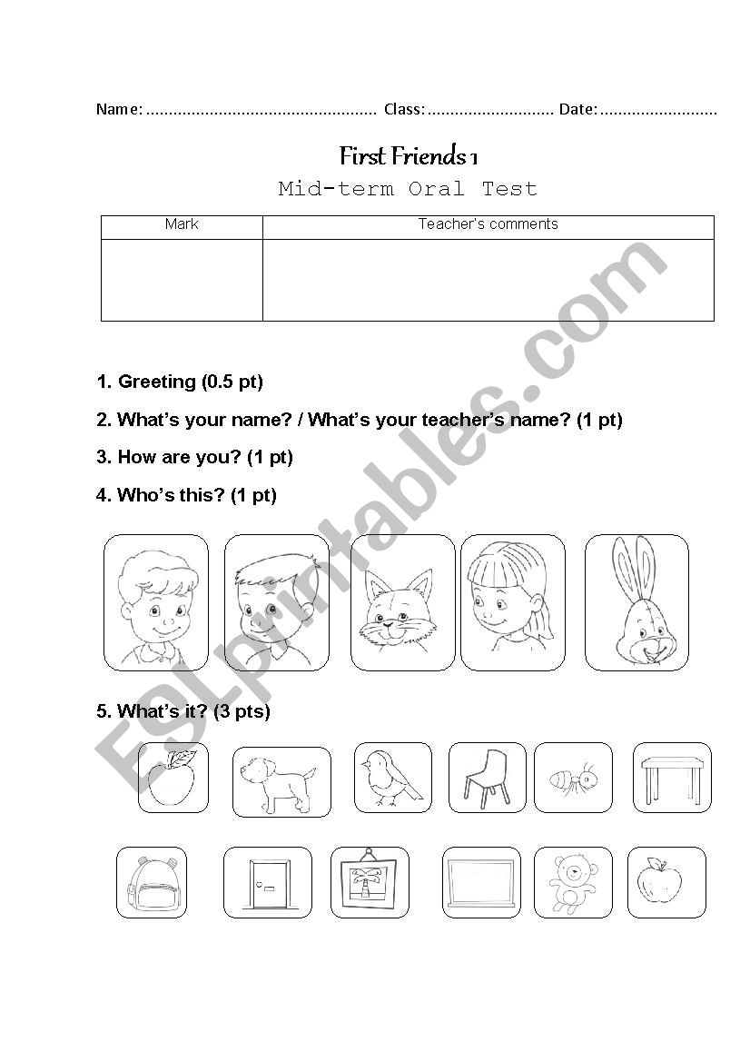 First Friend 1.U1-3. Midterm Test Oral