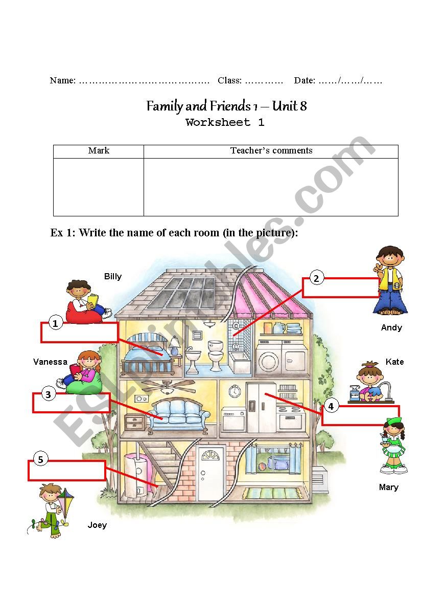 rooms in  the house worksheet