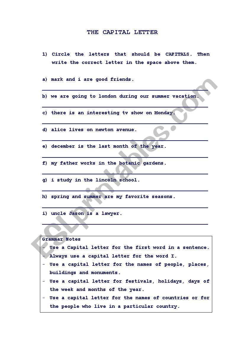 The Capital Letter worksheet