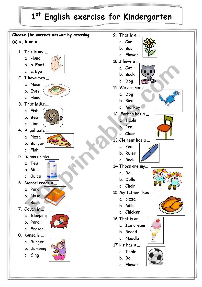 the first english test  for kindergarten student