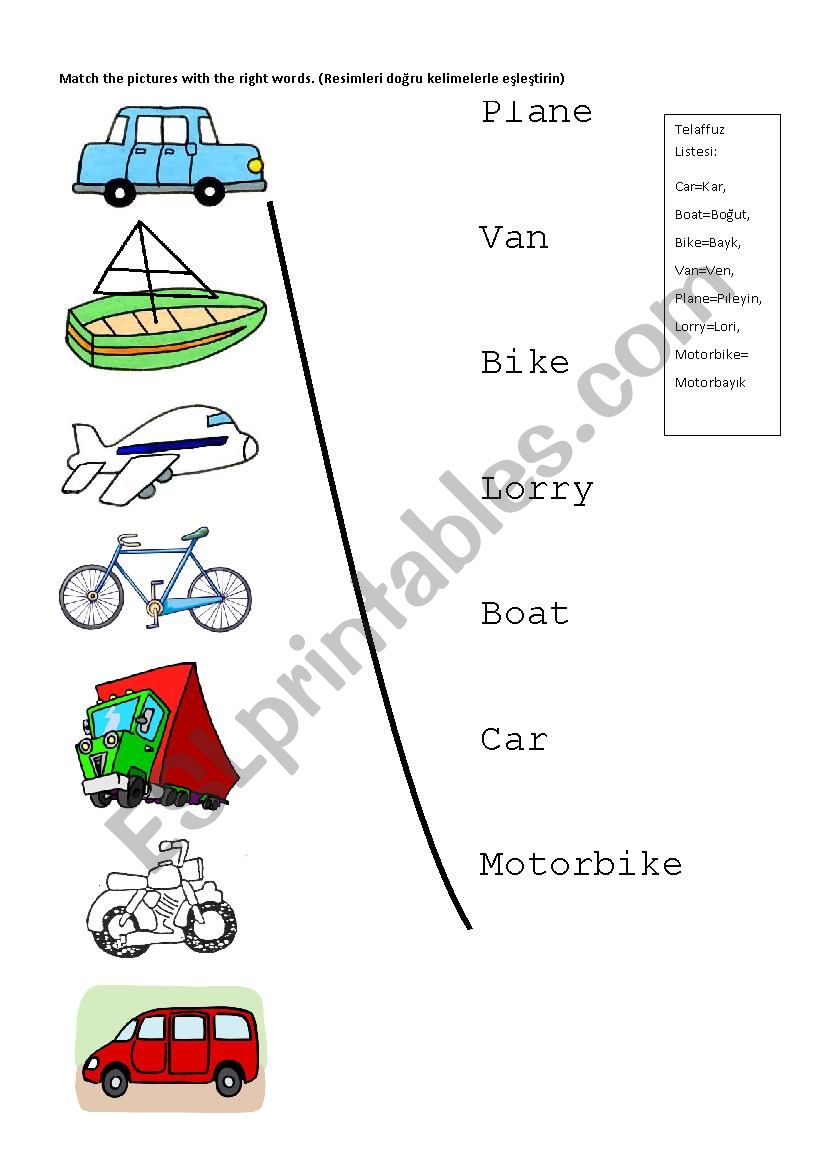 Vehicles worksheet