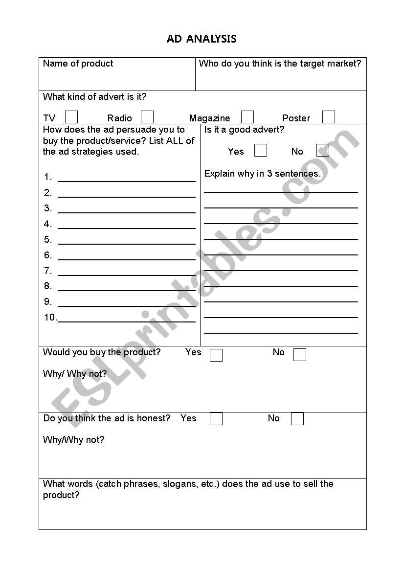 Ad Analysis worksheet