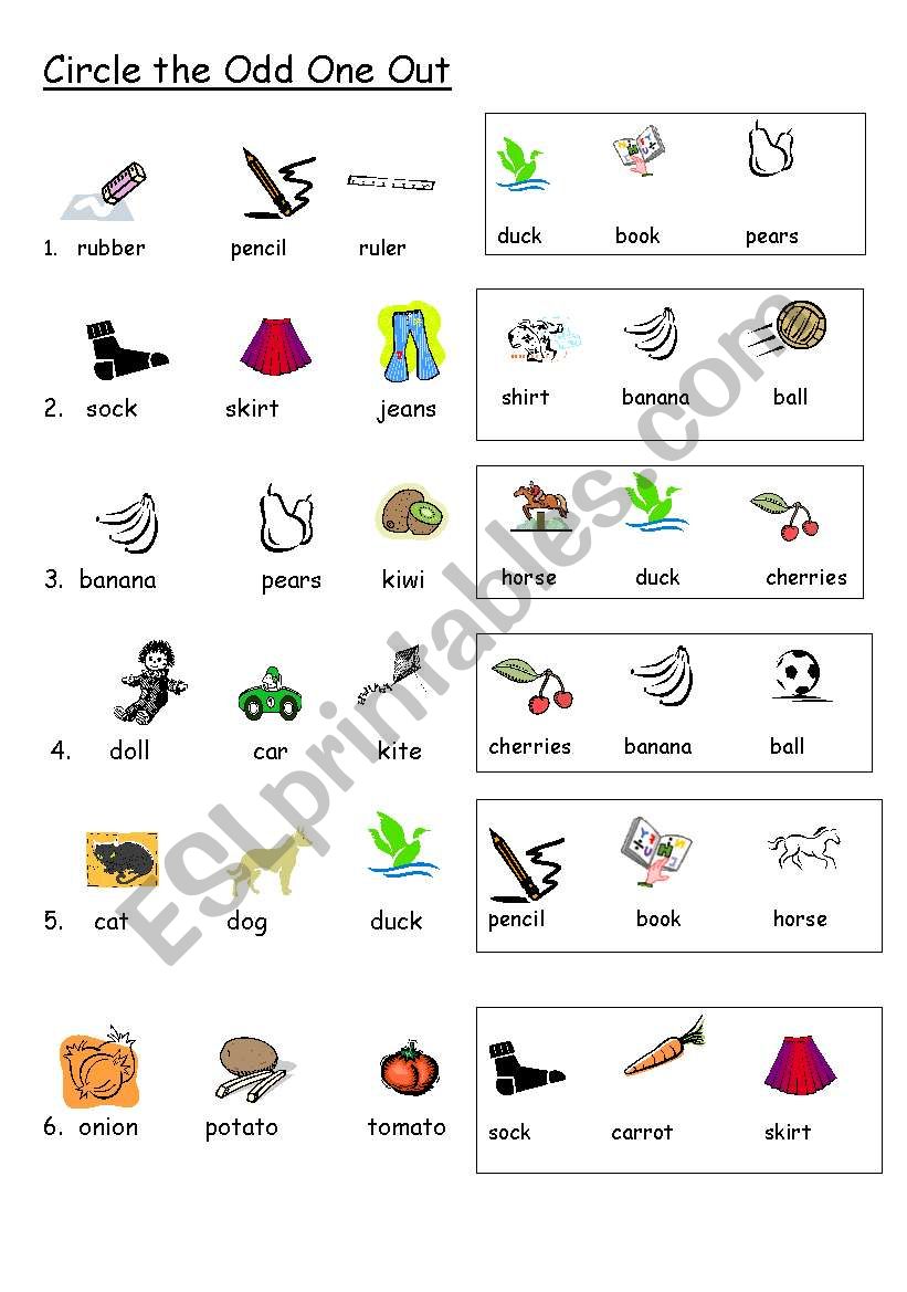 Circle The Odd One Out Esl Worksheet By Taur