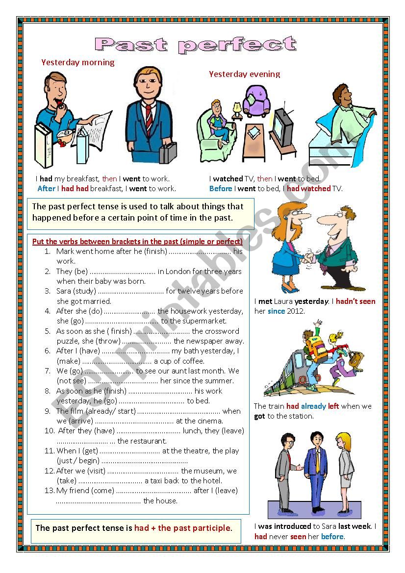 The past perfect tense worksheet