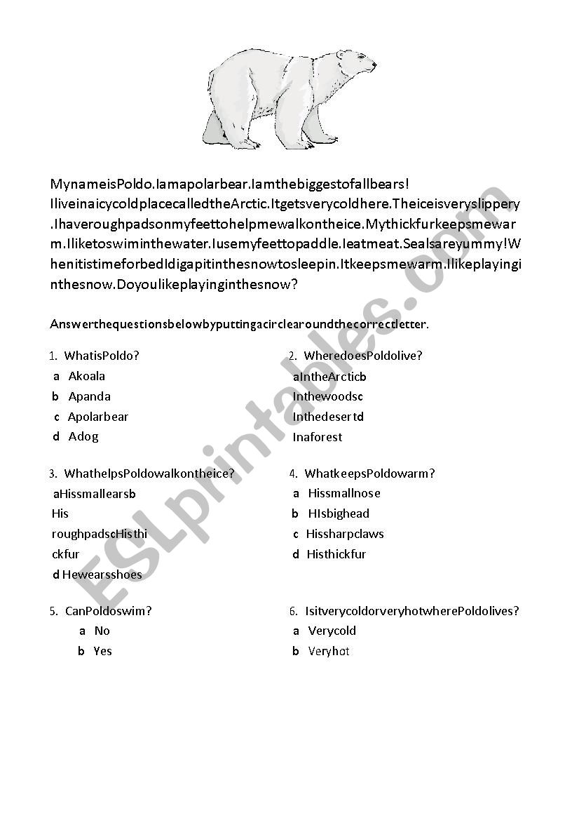 reading comprehension  worksheet