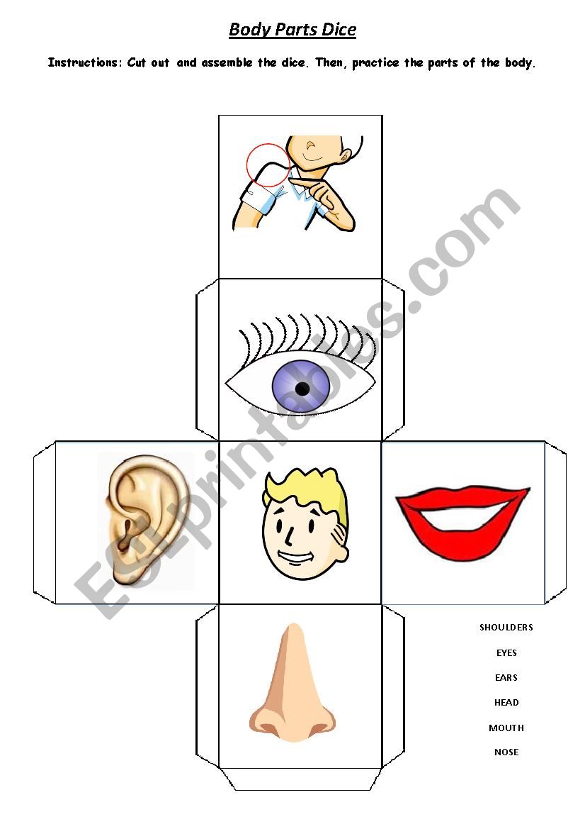 Body Parts Dice worksheet