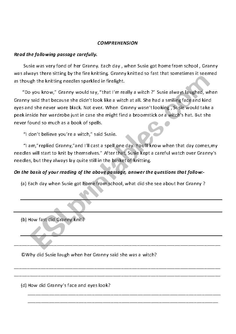 comprehension worksheet