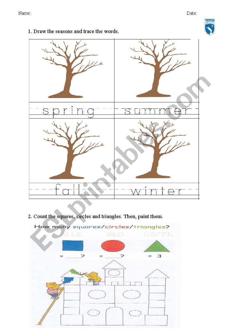 Seasons and shapes worksheet