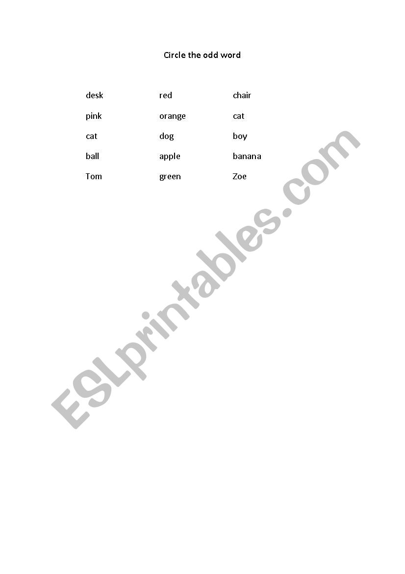 Circle the odd word worksheet