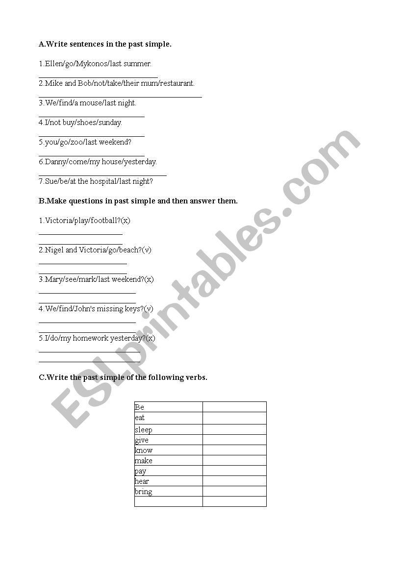 past simple worksheet