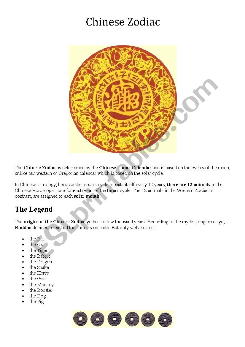 Chinese Zodiac worksheet