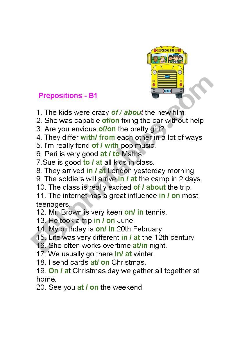 Prepositions worksheet