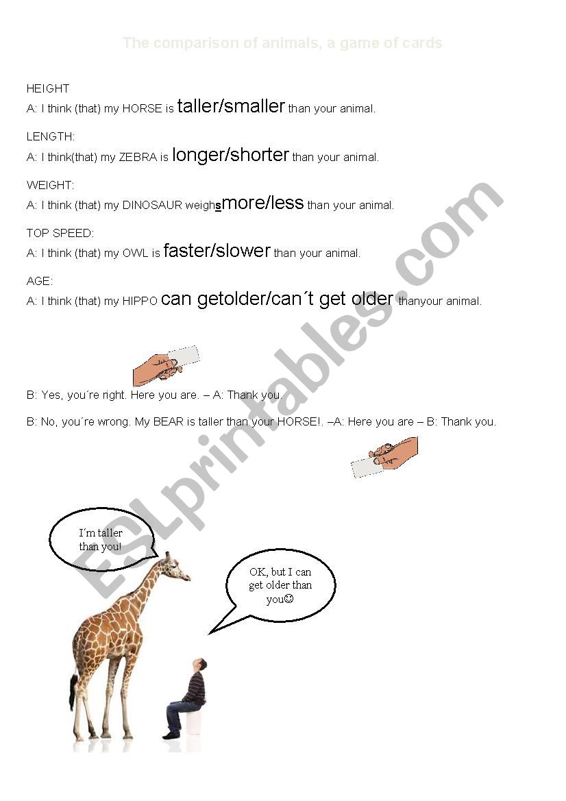 comparisons - goes with the animal card game - supporting sentences