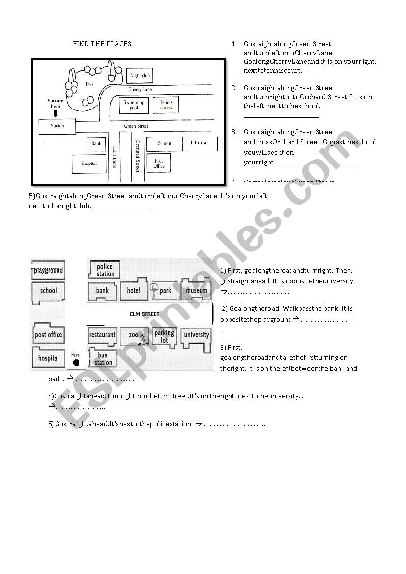 tell the direction worksheet