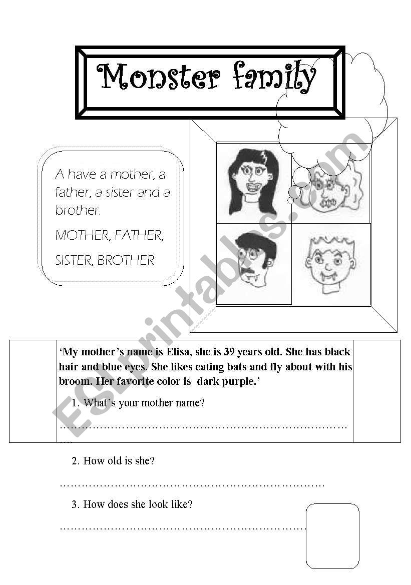 Monster Family worksheet