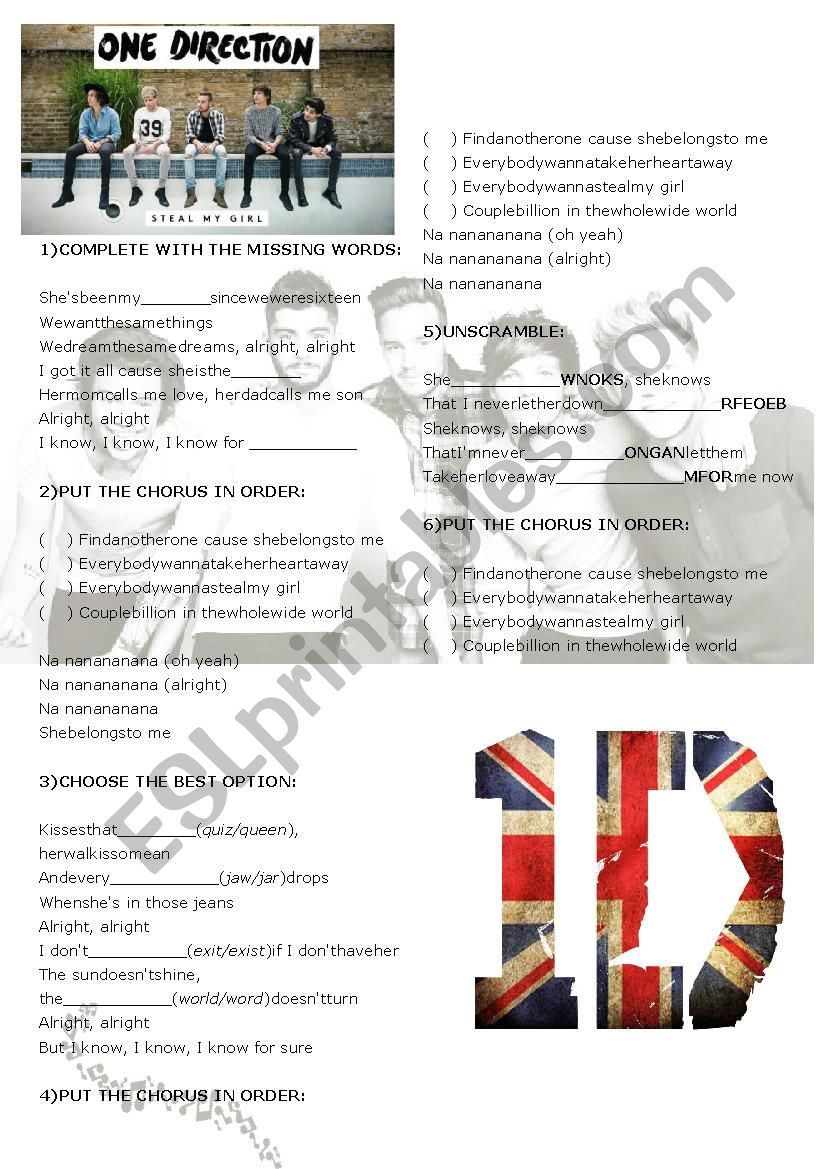 One Direction - Steal My Girl worksheet